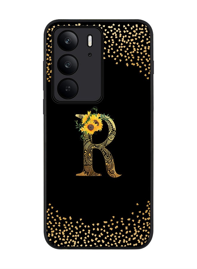 For Realme C75x / C75 4G Case,Slim fit Camera Protection, Shockproof Thin Phone cover  - Custom Floral Monogram - R ( Black )